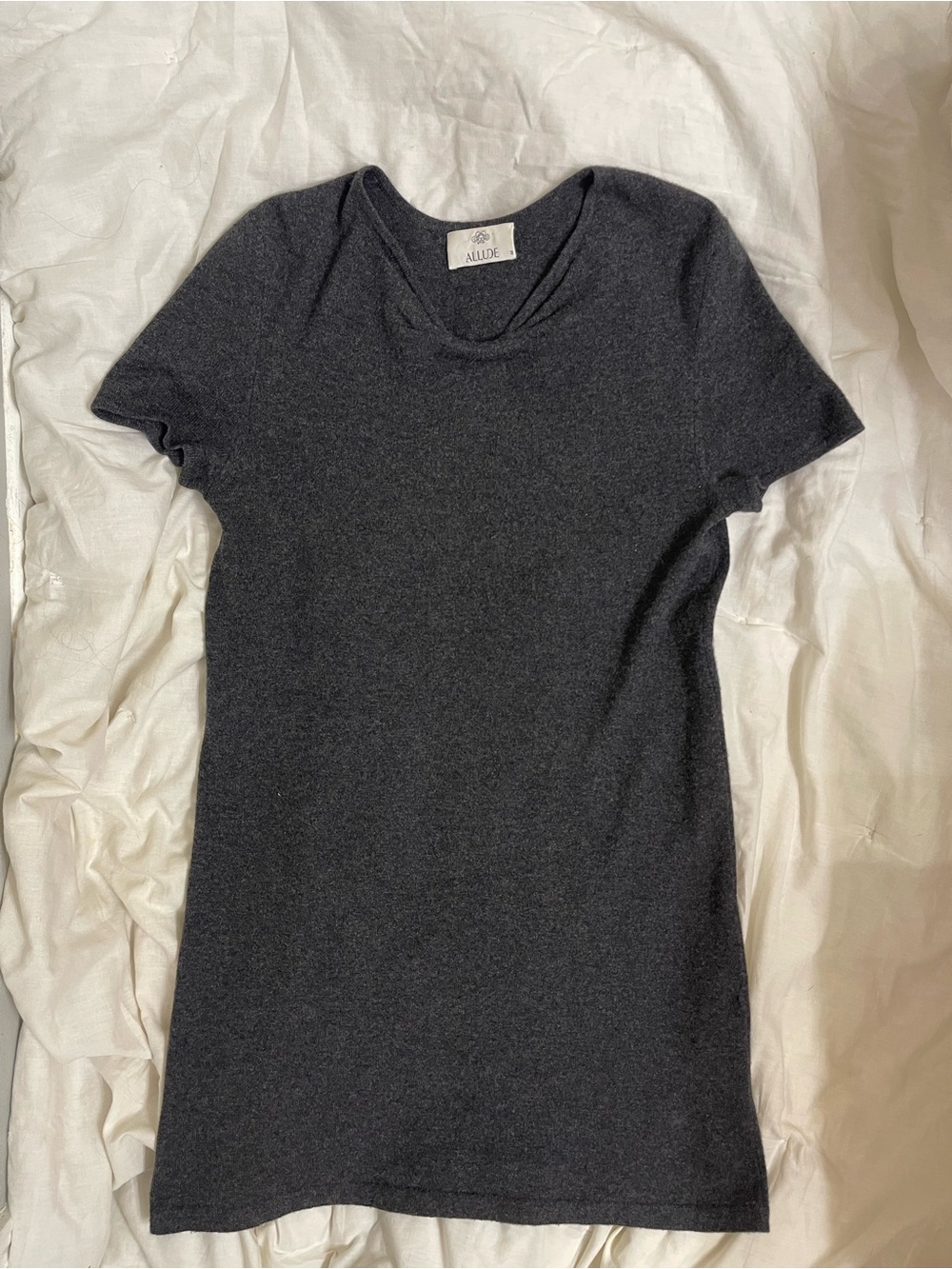 Allude 100% Cashmere Charcoal Grey short sleeve mini dress Size M cozy cottage